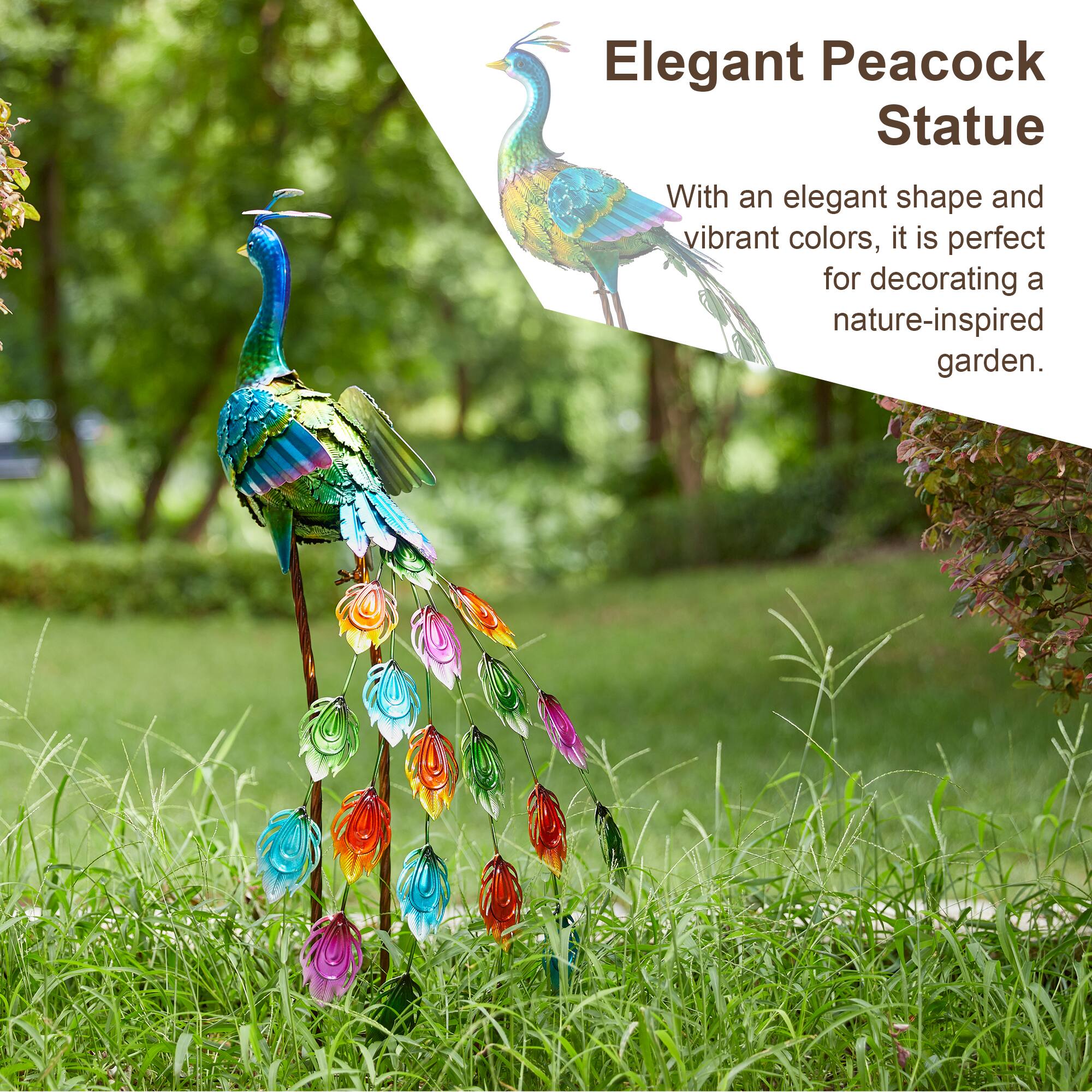 Glitzhome® 32" Metal Standing Peacock Garden Statue with Stakes